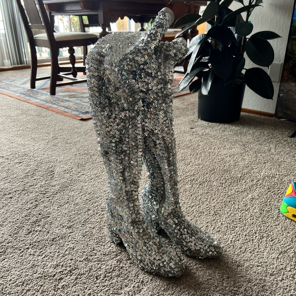 Sequin knee high boots